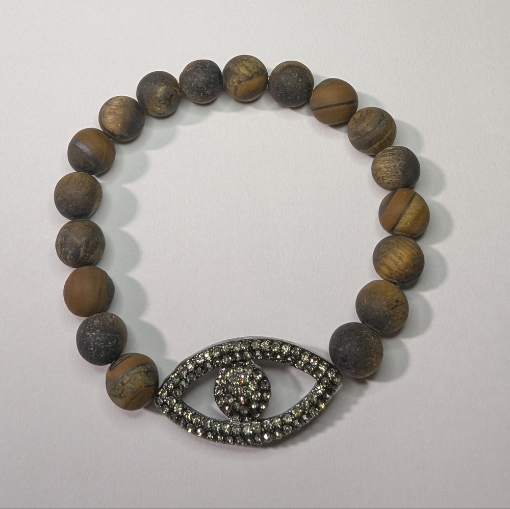 Marlyn Schiff Brown and Silver Beaded Stretchy Bracelet NWOT